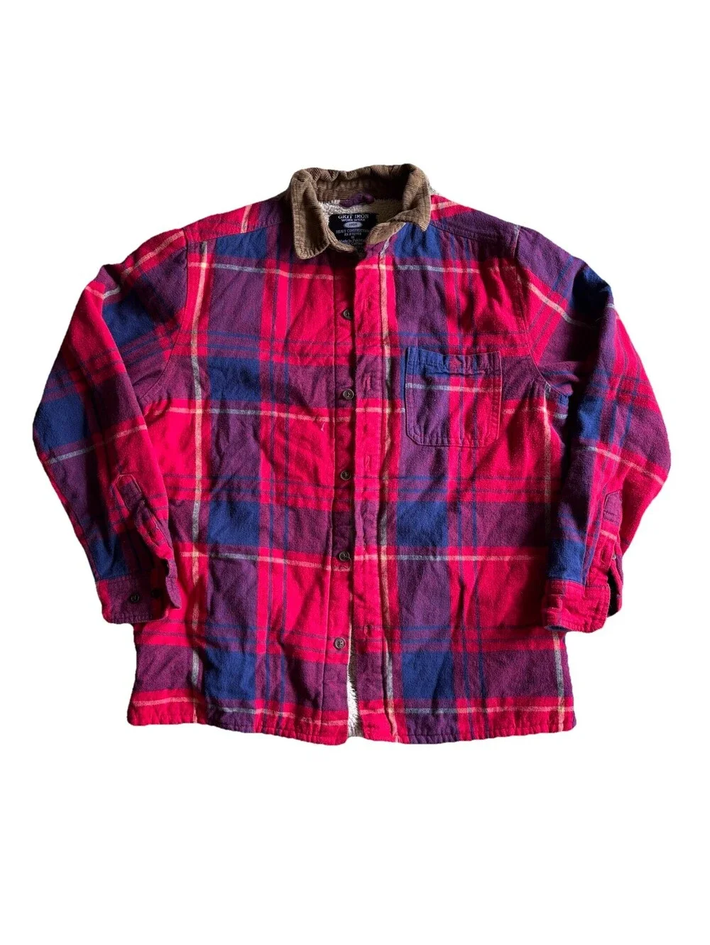 Grit Iron Workwear Flannel Shirt Jacket Adult Medium Red Plaid Sherpa Lined